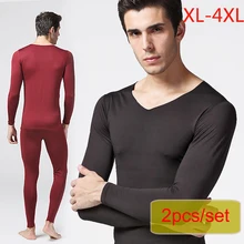 Зимнее мужское хлопковое термобелье, кальсоны, комплект для мужчин, плюс размер, теплые трусы с v-образным вырезом, брюки, мужские подштанники L-4XL