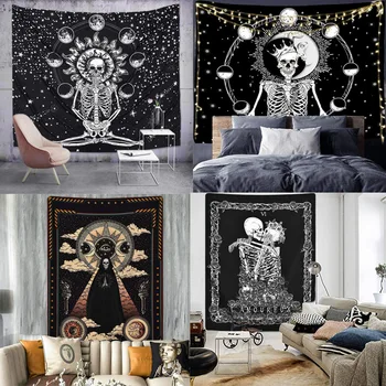 

2020-Pin Halloween Black Skull Series Tapestry Home Decorative Wall Hangings Hanging Cloth Wall Decoration witch tapestry