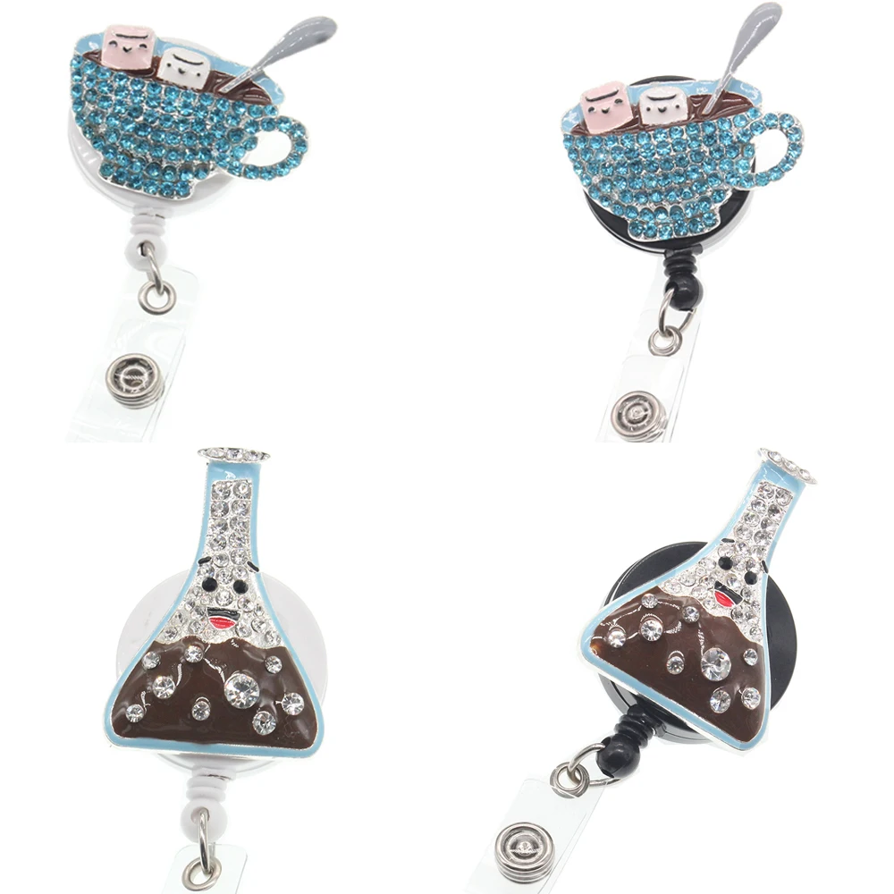 

Free shipping Rhinestone Cute pattern ID Retractable badge holder kevlar
