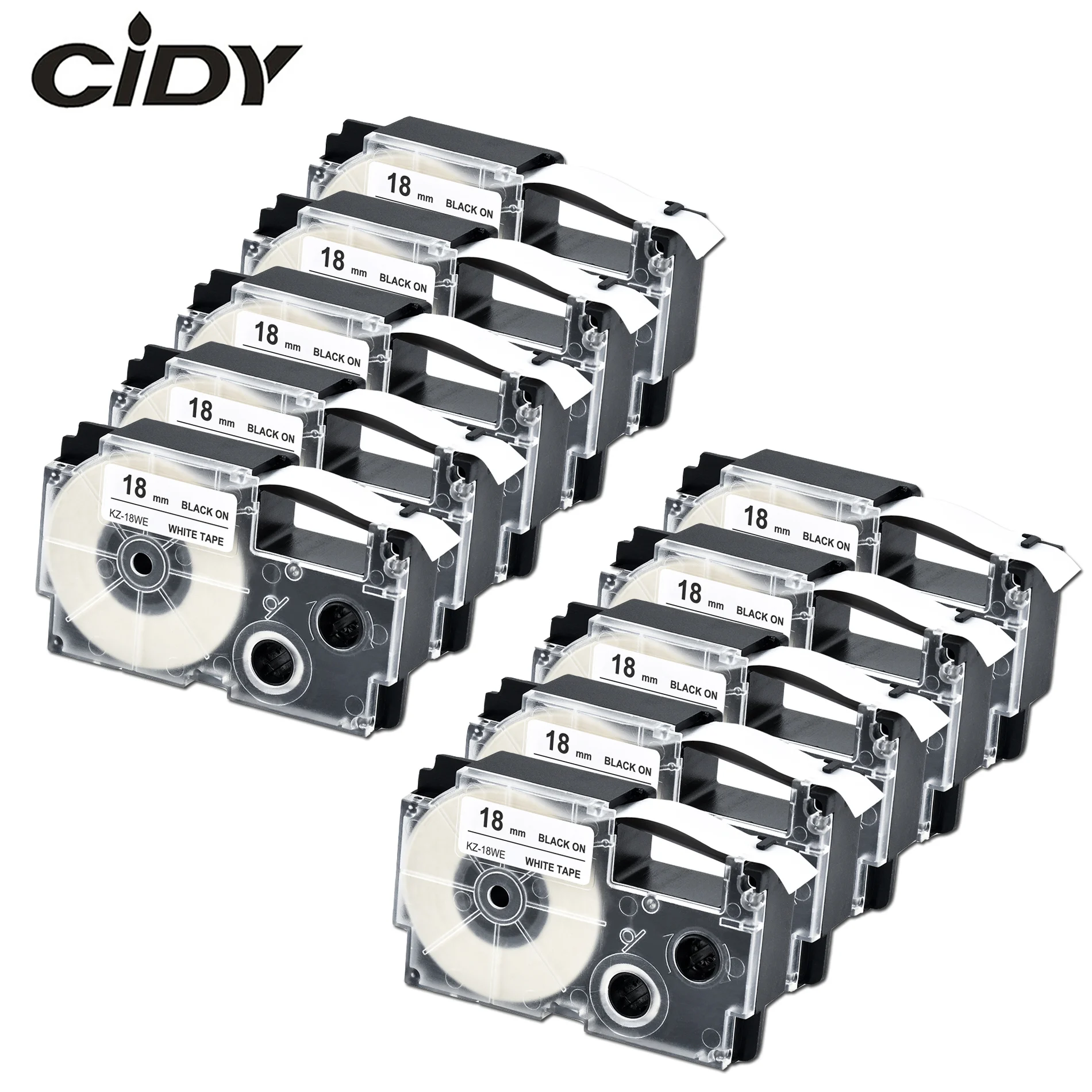 CIDY 10 шт. совместимый XR-18WE XR18WE 18 мм черный на белой ленте картридж для Casio label maker KL-120