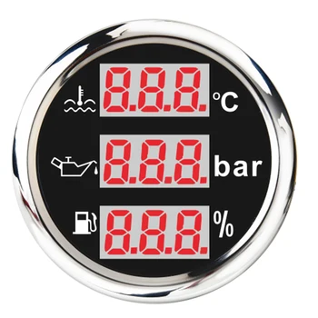 

3 In 1 Multi-Function Digital Gauge 52MM Water Temp Gauge Oil Pressure Gauge Bar Fuel Level Gauge Waterproof 316 Stainless Steel