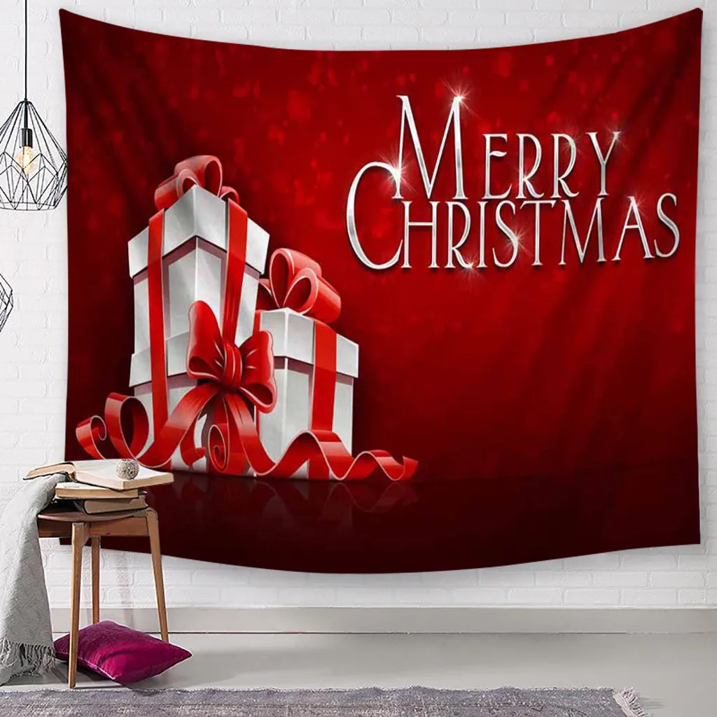 B Christmas Tapestry Cute Santa Print Wall Hanging Tapestry Art Home Decoration Elk Print Soft Home Wall Window Wall tapestry - Цвет: B
