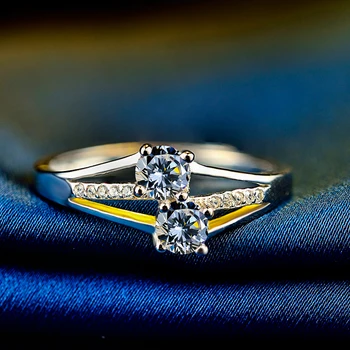 

Luxury Female Crystal Lad Diamond Stone Ring Real Solid 925 Sterling Silver Open Rings For Women Small Round Engagement Ring