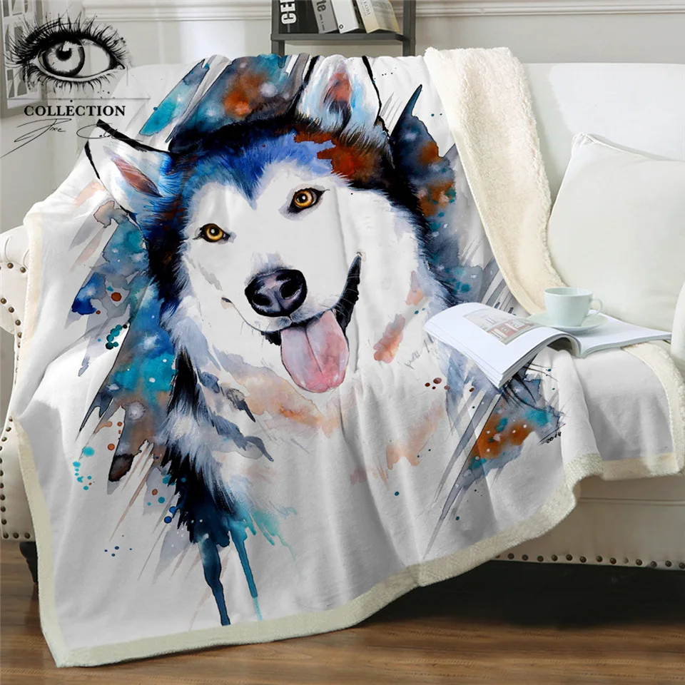 Husky by Pixie, холодное искусство, покрывало из микрофибры, покрывало с животным принтом, акварельные покрывала для милых собак, 150x200 см