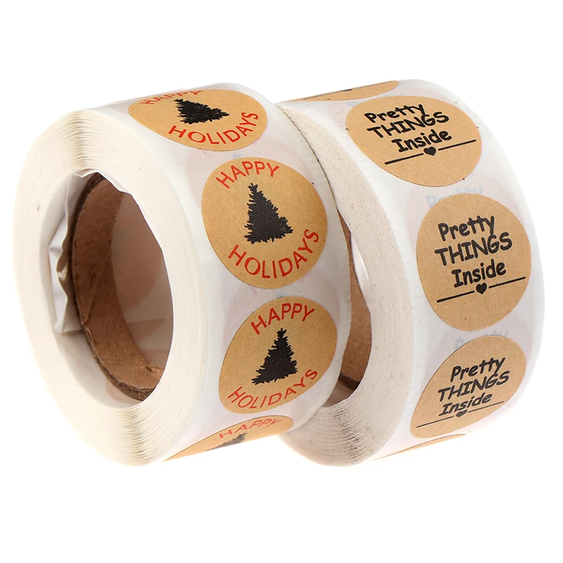 

500 Pcs/roll Round Kraft Paper Label Sticker Thank You Hand Made With Love Heart Stickers For Scrapbook Stationery Stickers