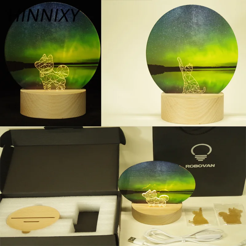 Hinnixy 3D ночник с животными, олень, кошка, олень, стеклянная настольная лампа, зарядка через usb, для спальни, украшение дома, светильники, подарки для девочек