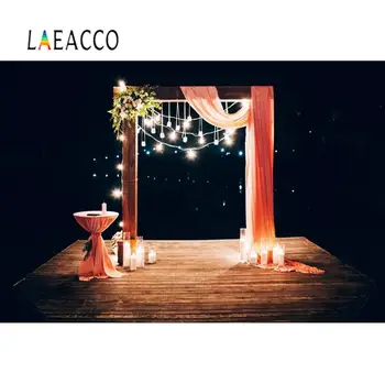 

Laeacco Night Wedding Ceremony Garland Light Bulb Candles Wooden Floor Stage Photo Background Photography Backdrop Photo Studio