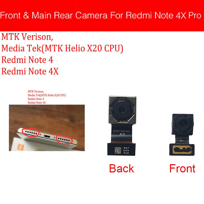 Задняя и задняя камера модуль для Xiaomi Redmi Hongmi Red Rice Note 3 4 4X Pro маленькая большая Основная камера шлейф Замена