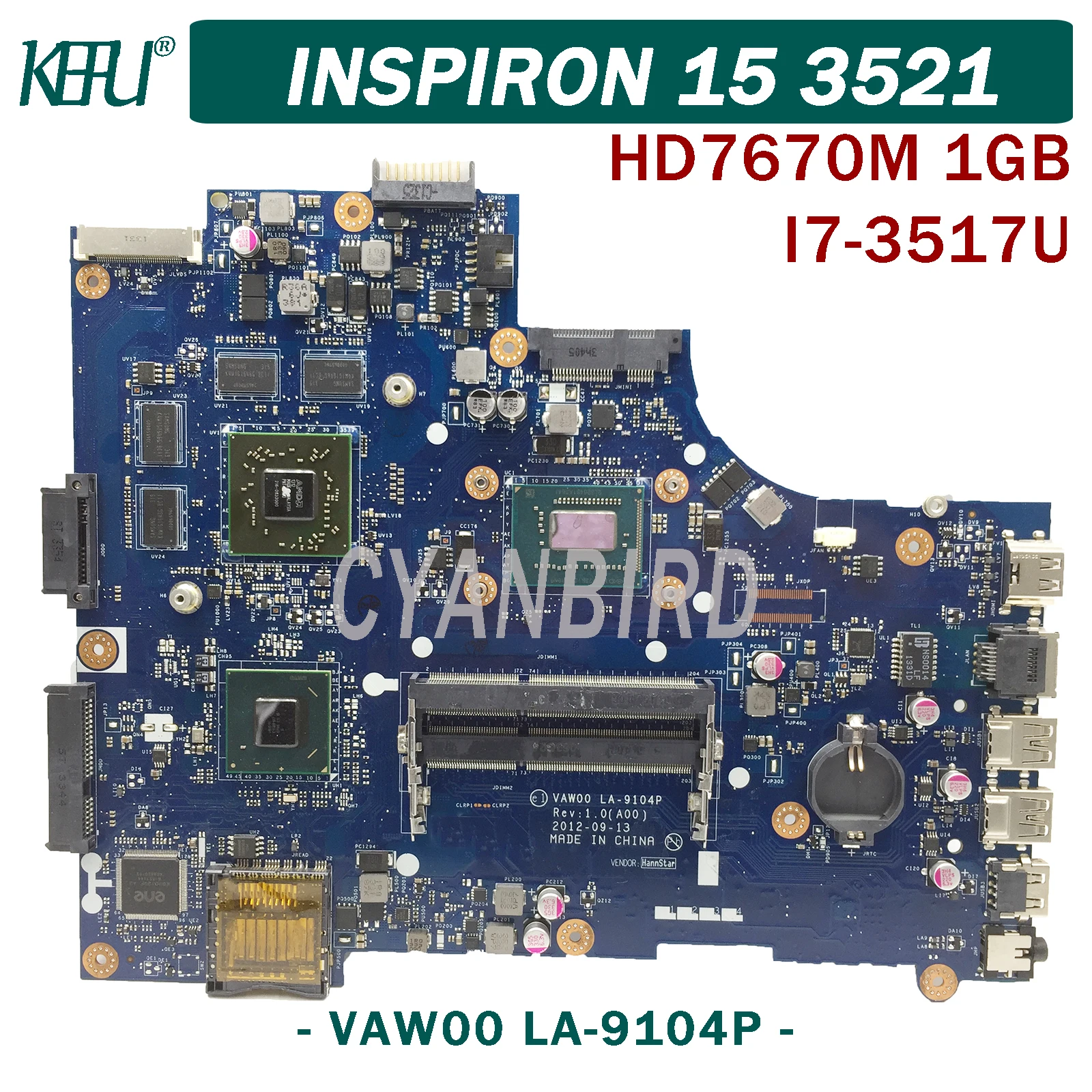 KEFU VAW00 LA-9104P оригинальная материнская плата для Dell Inspiron 15-3521 5521 с HM76 DDR3L I7-3517U HD7670M
