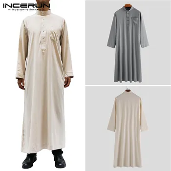 

INCERUN Spring Men Robes Casual Striped V Neck Long Sleeve Soft Robe Fashion Muslim Homewear Bathrobes Loose Man Pajamas Kimono