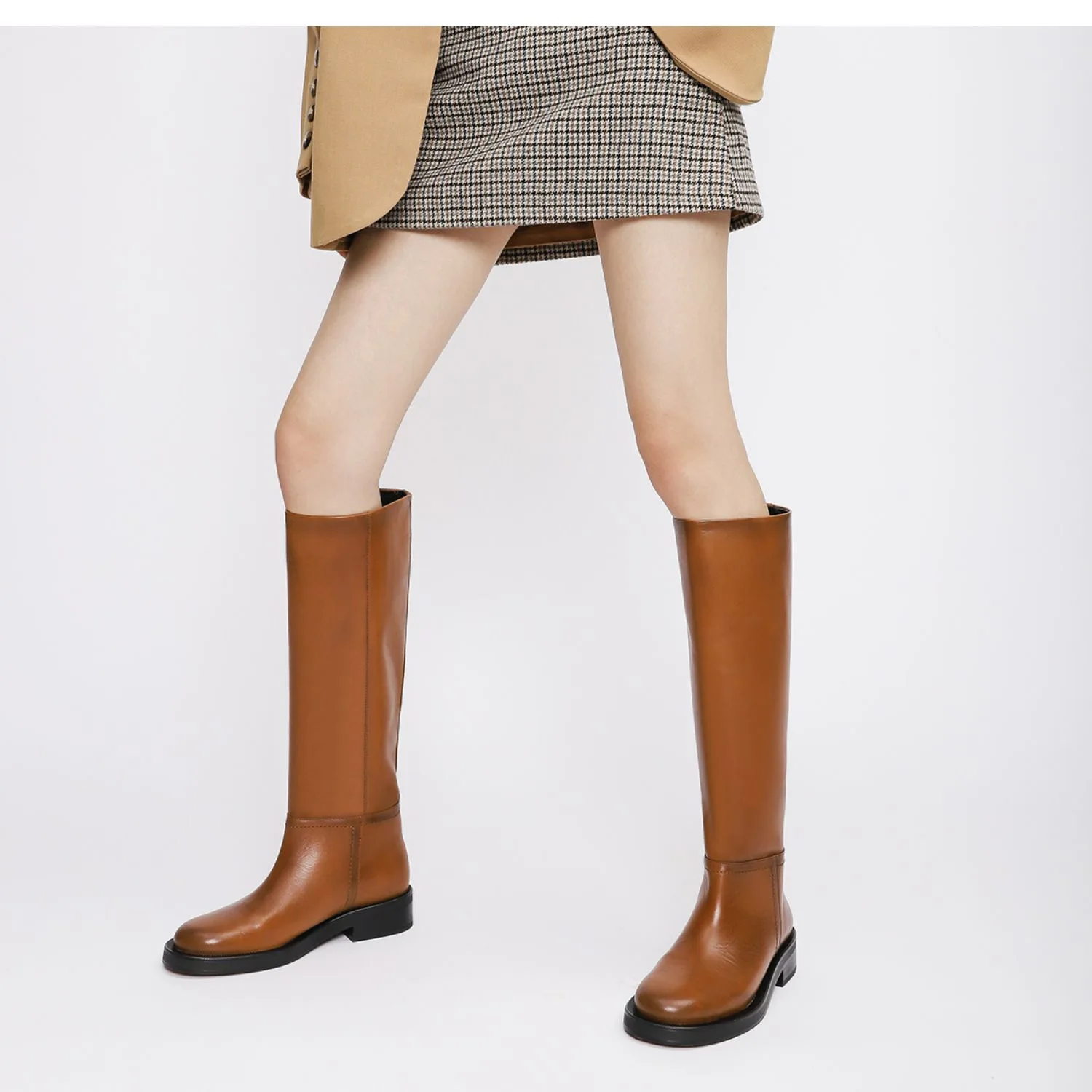 

Women Knee High Boots Full Cow Leather Warm Boots Thick High Heels Motorcycle Boots Punk Shoes Woman High Boots