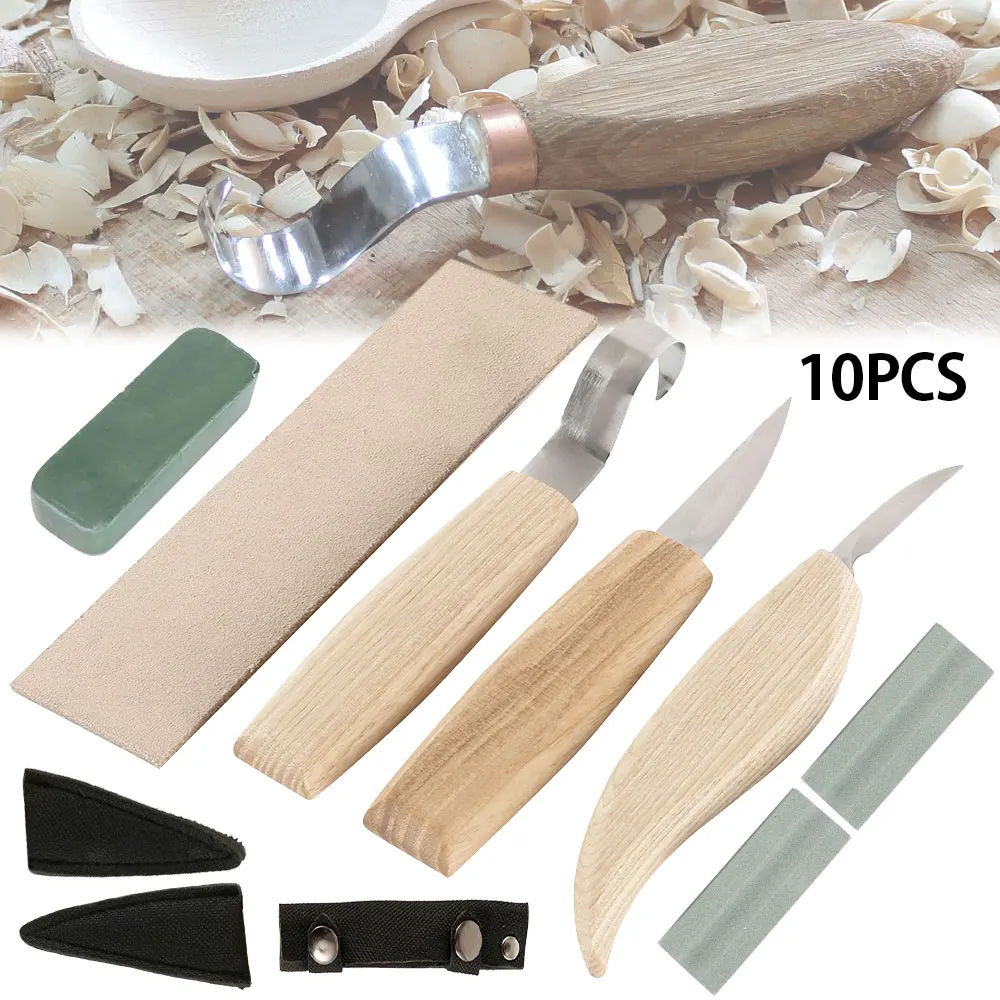 10pcs Wood Carving Knife Chisel Woodworking Cutter Woodcarving CutterHand Tool Set Peeling Sculptural DIY Carving Woodcut Tools