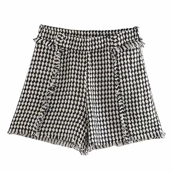 

Fashion Women Tweed Tassel Shorts Female Straight Plaid Short Pants Elegant Ladies Chic Shorts