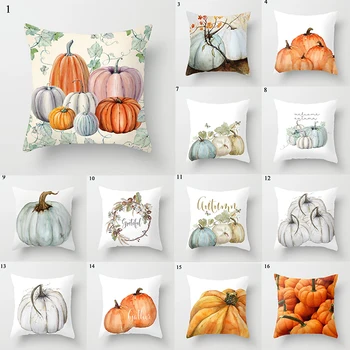 

Halloween Thanksgiving Pumpkin Decorative Cushion Cover Letter Yellow Watercolor Hand-painted Printed Couch Throw Pillows Cases