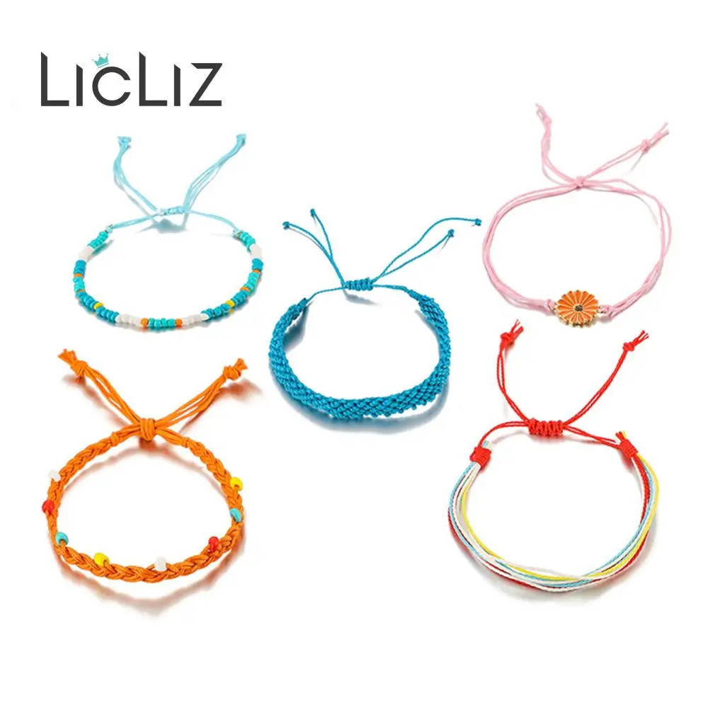 

LicLiz Fashion 5 pcs Boho Rope Wrap Bracelet Set for Women Bohemia Handmade Weave Braided Friendship Bracelet Pulseras LPB0497