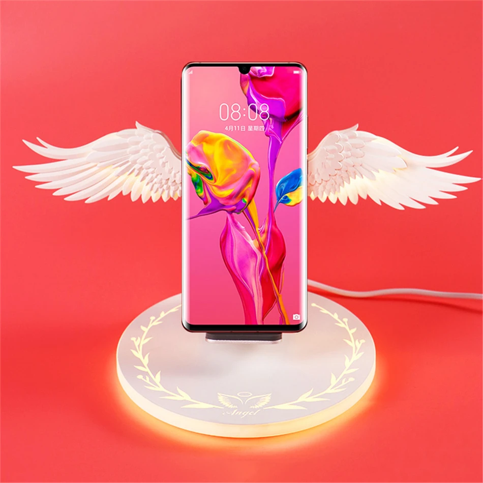 

Night Light Wireless Chargr 10w wireless charger Angel Wings Magic Quick Charging Pad For iPhone 11 Huawei p30 Xiaomi 9 Samsung