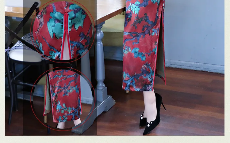 Flower Cheongsam Photo Shoot Spring Silk Long Printed Cheongsam Stand Collar Slim Fit When