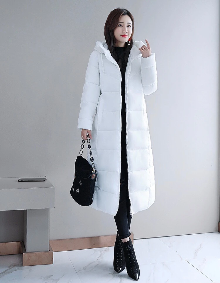 Длинное хлопковое пальто с капюшоном для женщин длинный рукав Толстая теплая