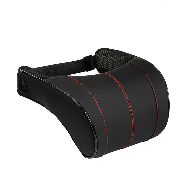 Black with red 1 шт., 3 цвета, высокое качество, Автомобильная подушка для шеи из искусственной кожи, подушка для шеи с эффектом памяти, подушка для подголовника - Цвет: Black with red