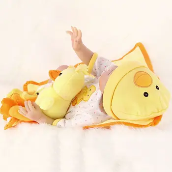 

55cm Lifelike Silicon Doll Mini Yellow Duck Blanket Hat Socks Early Childhood Kids Baby Toy R9UE