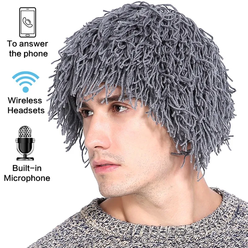 Новинка Bluetooth шапка с наушниками парик борода вязаная бини зимняя теплая Рождественская музыкальная шапка
