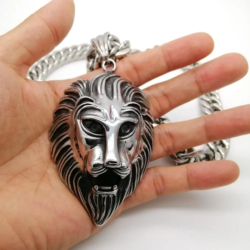 Мужской большой Титановый стальной Лев ожерелье с подвеской в форме головы Ретро