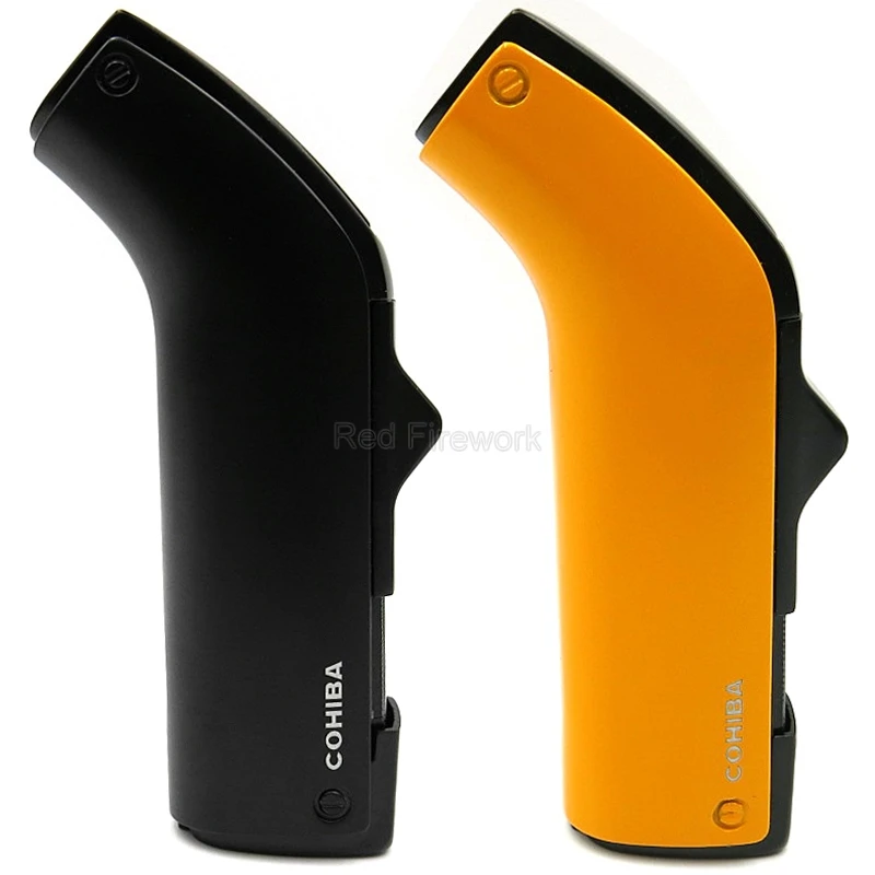 

COHIBA Gadgets Yellow/Black Metal 2 Windproof Jet Torch Flames Professional Lighter with Built-in Cigars Puncher Cigarette