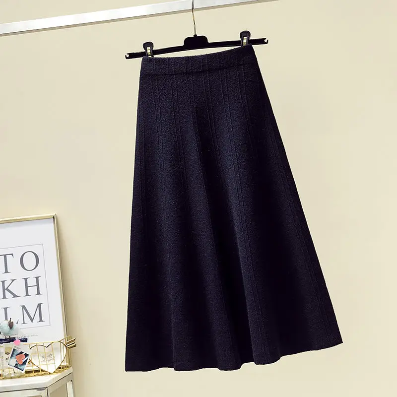 Autumn and Winter Clothing New Large Size Women's Fashion Slim Elastic Waist Woman Loose Knitting Skirt Elegant Jupe Femme f2234 - Цвет: black