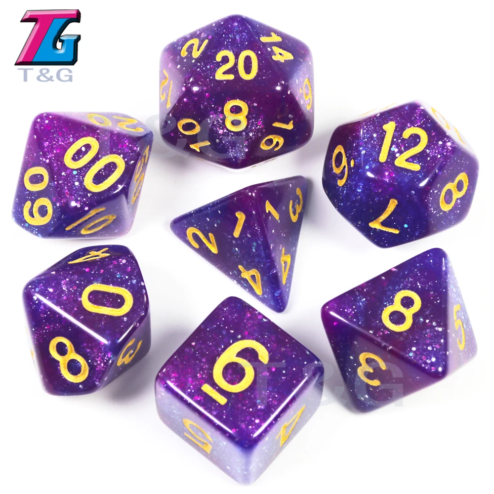 Galaxy Смешные Пластиковые кости набор 7 шт D4, D6, D8, D10, D12, D20 бутик развлечения - Цвет: Purple Blue