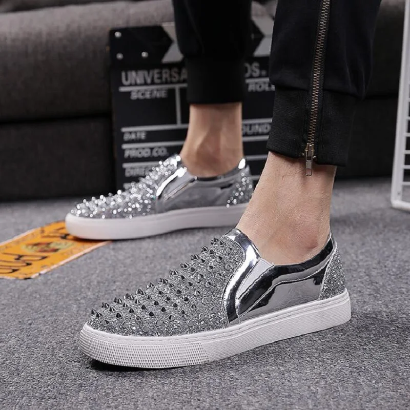 Роскошные Брендовые мужские лоферы черные бриллиантовые стразы мужская обувь