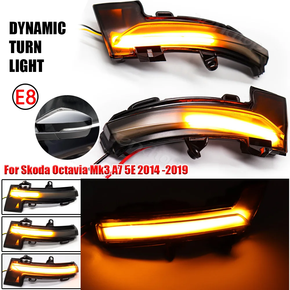 2 pces para skoda octavia mk3 a7 5e 2013 -2019 anos asa lateral espelho retrovisor indicador de seqüência dinâmica led transformar a luz do sinal