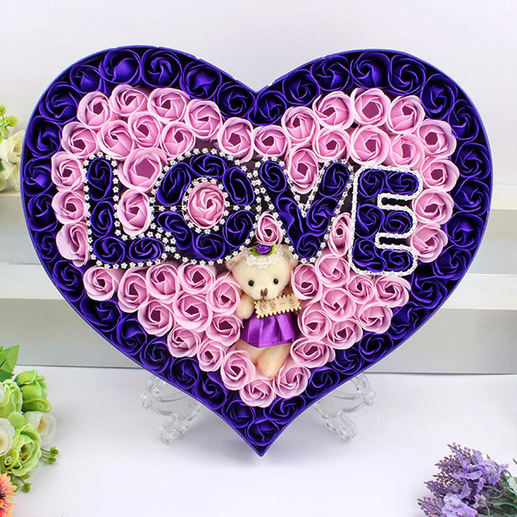 Сердце Форма День Святого Валентина DIY мыло цветок Любовь пиво Роза коробка букет