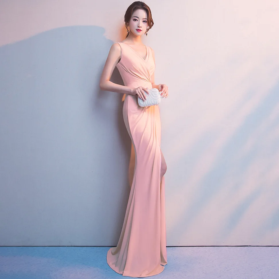 Pink Beauty-Emily, v-образный вырез, без рукавов, вечерние платья, Длинный разрез, сексуальное, Русалка, официальное платье, Коктейльные, вечерние Модные Вечерние Платья, robe de soiree - Цвет: Pink