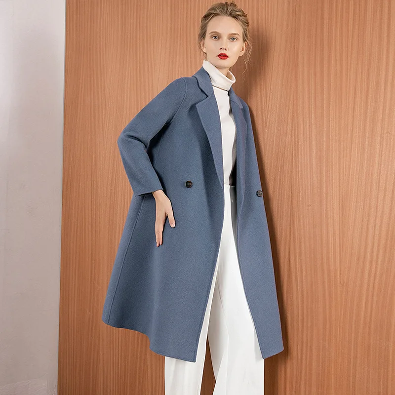 High Quality Autumn Cashmere Coat Warm Winter Long Coat Women Long Wool Coat Office Lady Slim Female Overcoat Oversize Plussize - Цвет: Blue