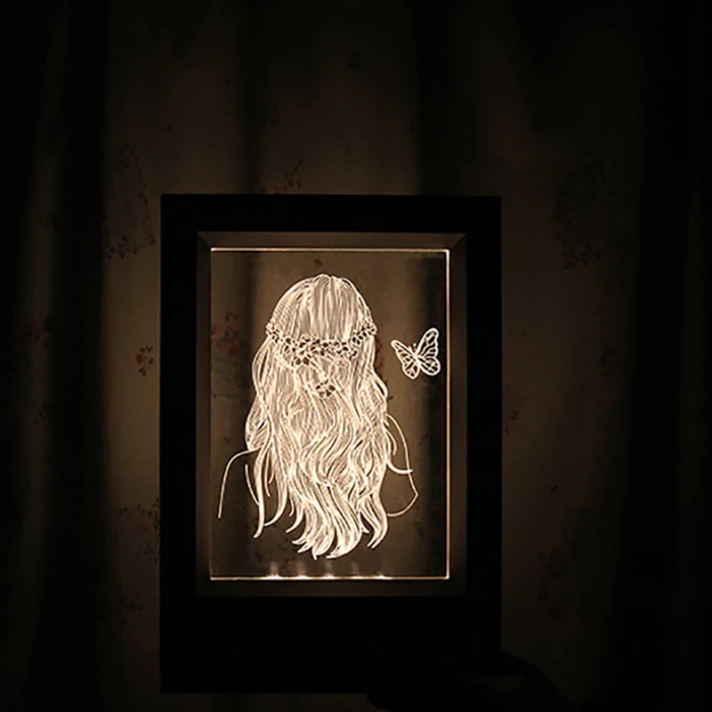 ABUI-New 3D Creative Novelty Warm Led 3D Acrylic Table Desk Lamp Light Unique Decorative Album Frames 3D Nightlights Desk Lamp L