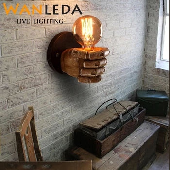 

WLD 7.5X11cm Retro Creative Fist Resin Wall Lamps Decoration Cafe Restaurant Bar Bedroom Wall Lamp E27 90V-260V