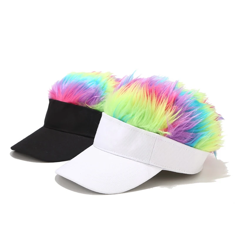 

New Sun Visor Cap Baseball Cap Novelty Custom Wig Peaked Cap For Holiday Party Shows Multicolour Spiked Hair Head Scarf Caps