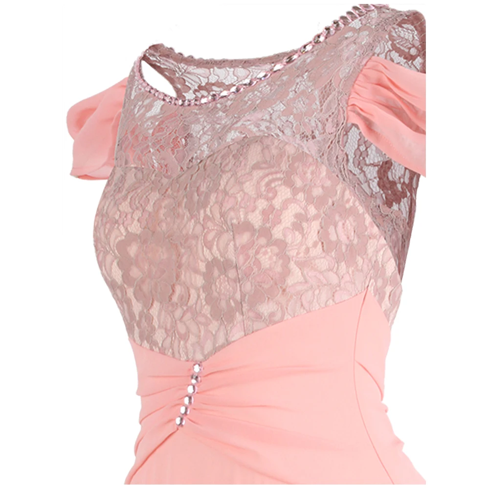 Angel-Fashion женское платье с открытыми плечами, бисероплетение, кружевное Плиссированное Макси элегантное вечернее платье, звено, розовое W-191005-S