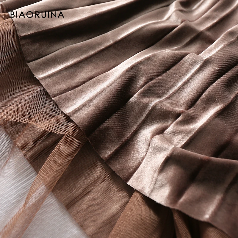 BIAORUINA, 5 цветов, атласная Лоскутная сетчатая женская повседневная юбка в складку, женская элегантная Однотонная юбка до колена, один размер