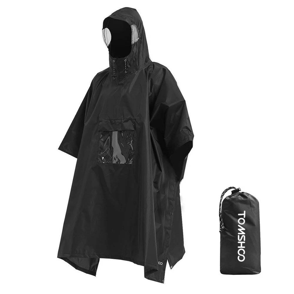 Tomshoo Lightweight Waterproof Hooded Rain Poncho Raincoat for Men Women Outdoor Hiking Cycling Camping Mat Canopy Shelter