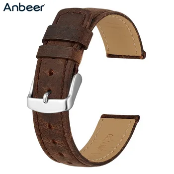 

Anbeer Leather Replacement Band 18mm 20mm 22mm Crazy Horse Leather Watch Strap Vintage Retro Style Belt Bracelet for Men Women