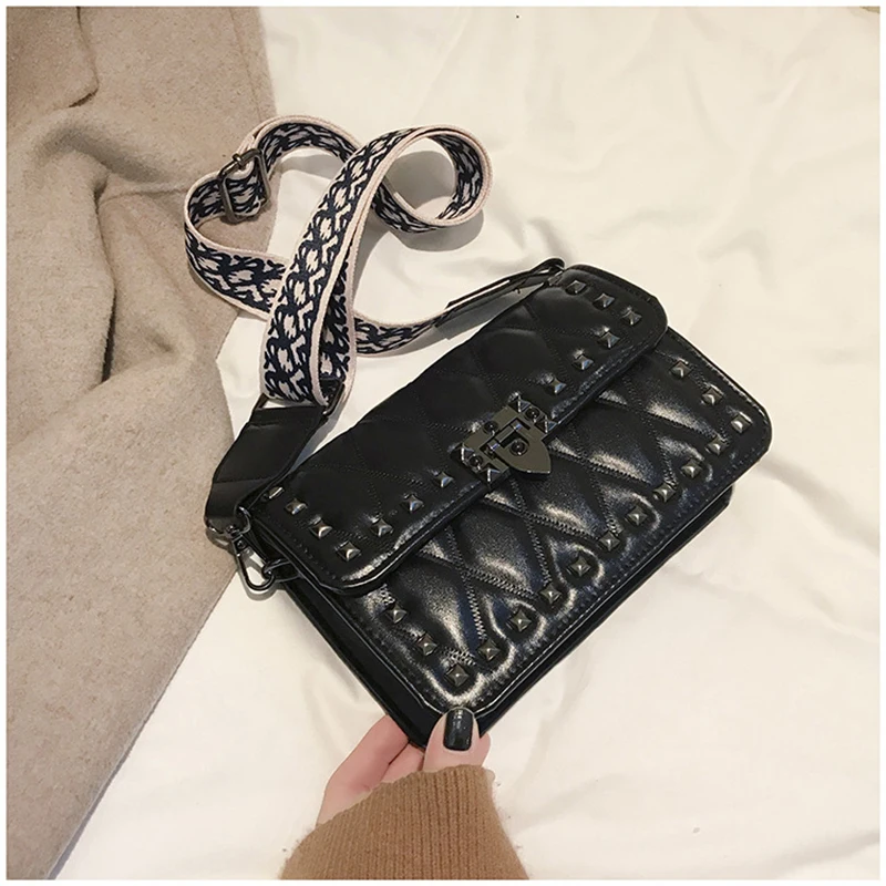 Bolsa Mujer сумки для женщин с заклепками роскошные сумки женские сумки дизайнерские ромбовидные решетки кожаные сумки через плечо сумка-мессенджер