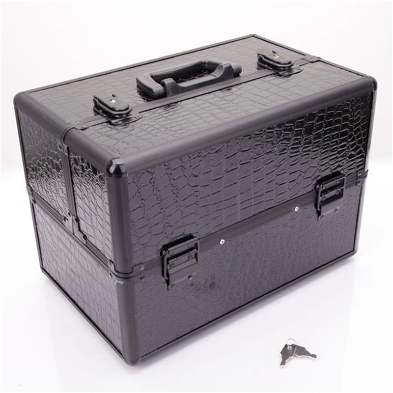  High-end Portable Foldable Inner Layers Cosmetics Storage Case Black Cosmetic Organizer Jewelry Box