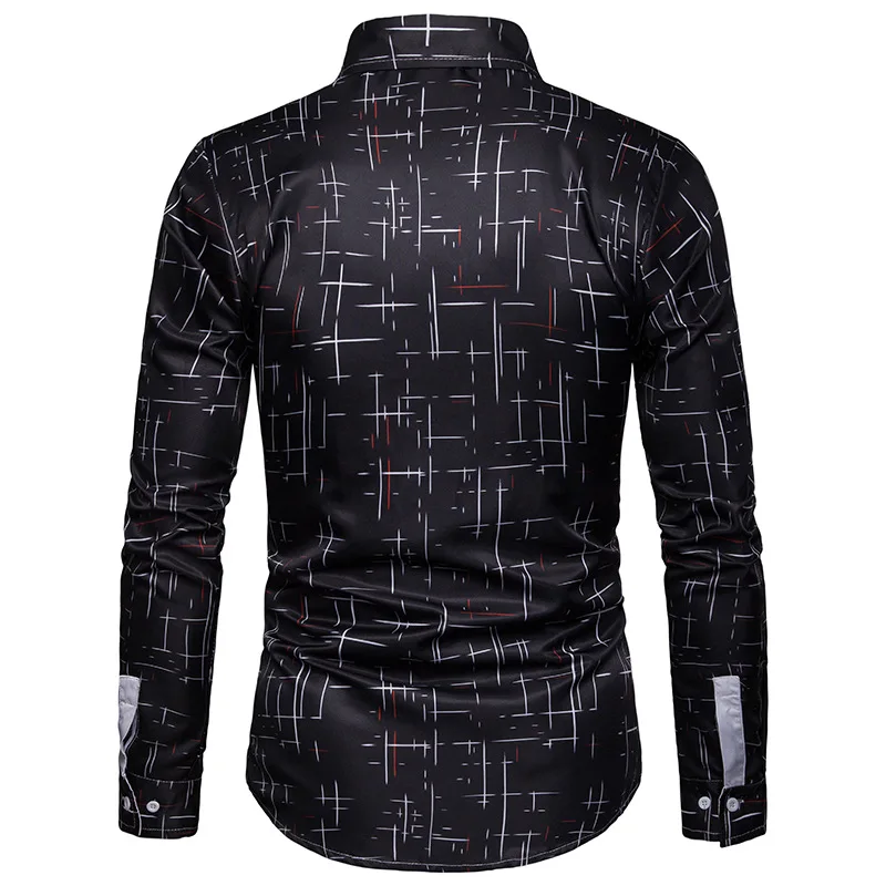 Белая рубашка с принтом для мужчин Camisa Social Masculina Осенняя новая приталенная Мужская рубашка с длинным рукавом деловая повседневная мужская рубашка