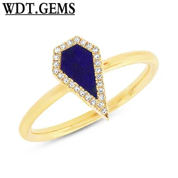 

10K White Gold Diamond Shape Lapis Lazuli Cocktail Ring Womens Natural Statement
