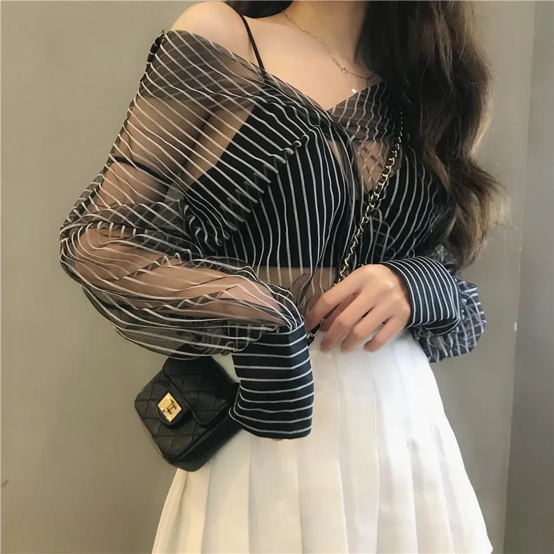 

Oh So Cool Sexy Sheer Blouse Long Sleeve Transparent Top Women Spring Summer Chemise Femme Chemisier Blusa Mujer Camisa