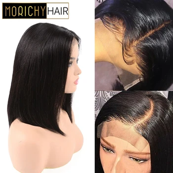 

Morichy Straight 4X4 Lace Closure Bob Wigs Brazilian Non-Remy Human Hair short Cut wigs Natural Hairline Middle Part Black Color