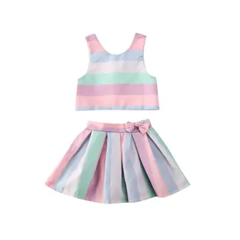 

2020 Toddler Baby Girls Clothes Striped Vest Tops + Tutu Skirts Party Outfits Sets Summer Baby Clothing