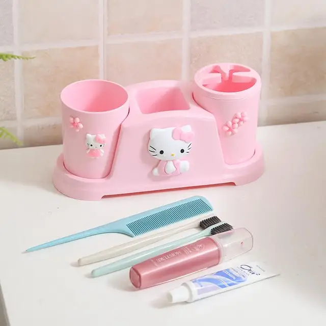 TAKARA TOMY Fashion Cartoon Hello Kitty Wash Cup Simple Mouth Cup Toothbrush Holder Set Couple Children Tooth Cup 6