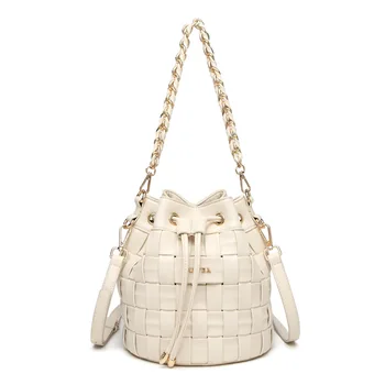 

Summer 2020 new fashion chain Handbag Designer small bucket bag leather Weave Drawstring women bag Women shoulder crossbody bag